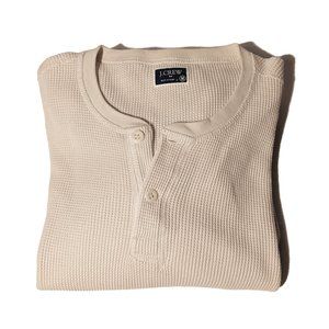 J. Crew Men's Cream Waffle Henley Tee Slim Medium Long-sleeved